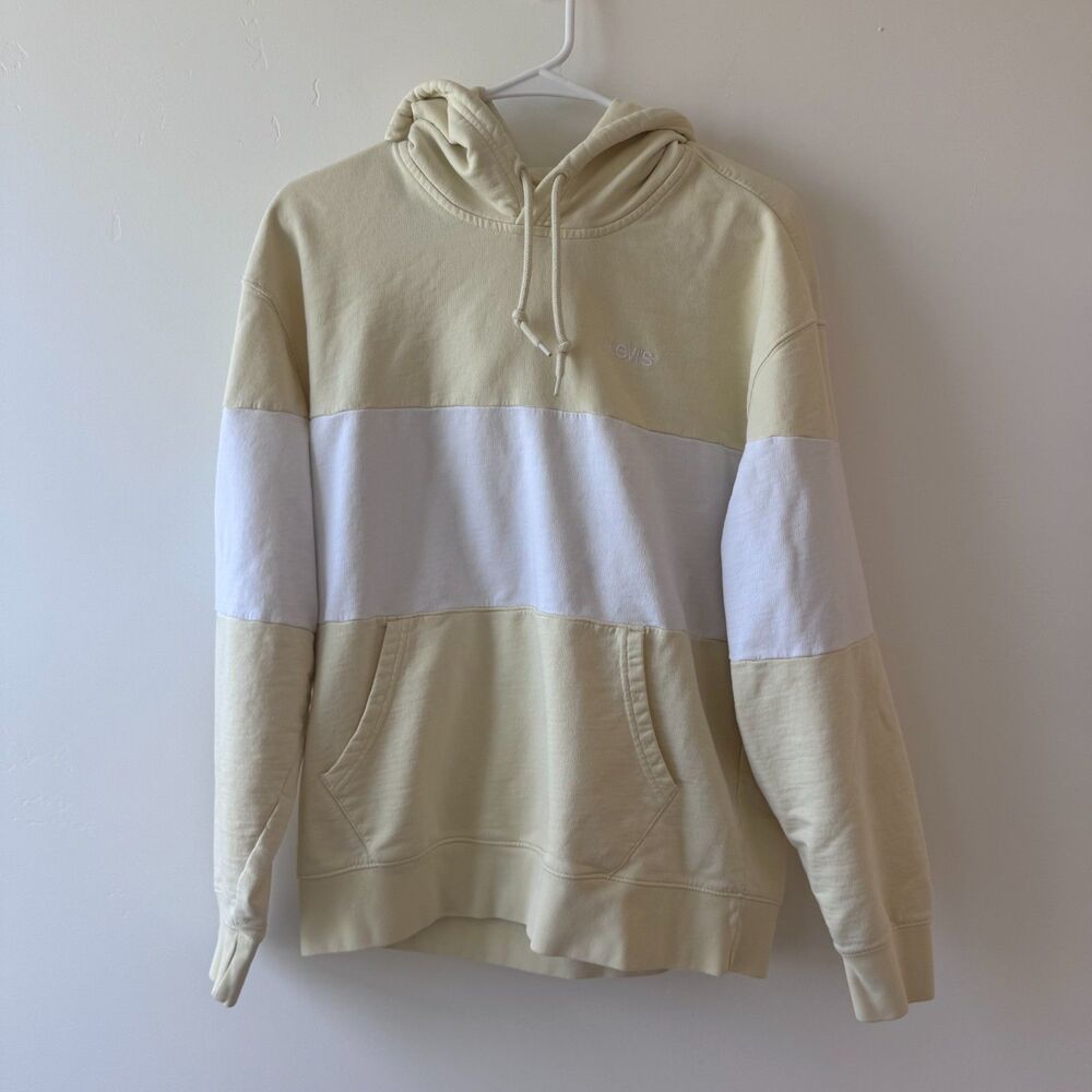 Levi's Relaxed Fit Yellow White Colorblock Pullover Hoodie Sweatshirt Women's Si